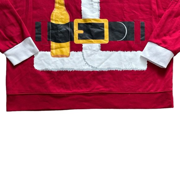 Ugly Christmas Fleece Red Santa Claus Beer Long Sleeve Shirt Size XLT - Picture 4 of 9